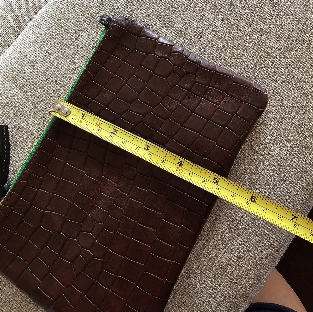 Clare V Vivier / brown Croc Alligator Embossed Leather Clutch Bag Pouch - Picture 8 of 9
